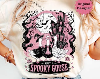 Ganso espeluznante de Halloween PNG, Solo un ganso espeluznante PNG, Diseño de camiseta de ganso divertido de Halloween, Vibras de bruja PNG, Fantasma de ganso PNG, Halloween rosa