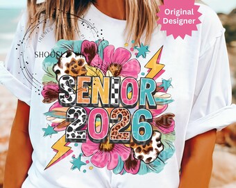 Retro Senior 2026 PNG, Boho Floral Senior Png, Senior 2026 Png, High School Graduation Sublimation Designs, Senior Floral Tshirt png,