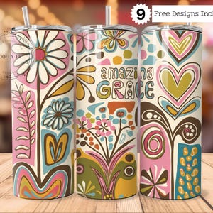 Amazing Grace Christian 20 oz Skinny Tumbler Wrap Sublimation Design Digital Download PNG Instant DIGITAL ONLY, Faith Floral Wrap