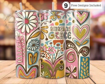 Amazing Grace Christian 20 oz Skinny Tumbler Wrap Sublimation Design Digital Download PNG Instant DIGITAL ONLY, Faith Floral Wrap