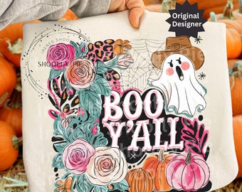 Boo ihr alle Png, Pastell Halloween Shirt PNG, Preppy Gruseliges Saison Design, Süßer Geist Sublimation PNG, Cowgirl Geist png, Western Halloween