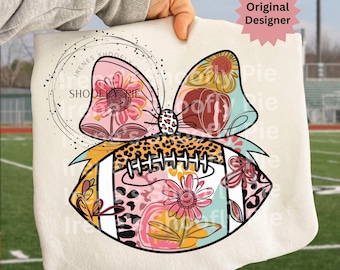 Football Game Day PNG, Game Day Sublimation, Girly Preppy Football Mom PNG, Coquette Sports Bow Png, Retro Floral Football Png