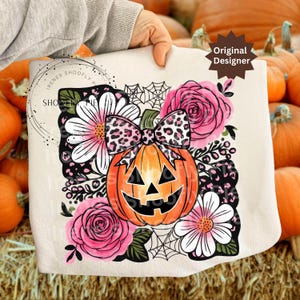 Preppy Fall Pumpkin png, Halloween Jack-O-Lantern Png, Ditsy Floral, Boho Floral Spooky Season png, Coquette Pumpkin Png, Girly Halloween