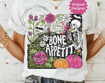 Skelett Halloween Png, süßes Skelett Blumen Png, Gruselige Saison Png, Halloween Sublimation, lustige Halloween Png, Knochen Appetit Png