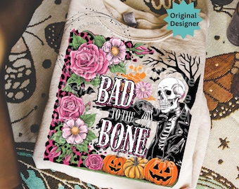 Grappige Halloween png, grappig skelet Halloween png, Halloween-skelet png, pompoenvleermuis Halloween-sublimatie, Boho-Halloween, slecht tot op het bot