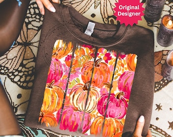 Pumpkin Shirt PNG – Fall Brushstroke Sublimation Design, Preppy Coquette Fall Vibes PNG, Boho Pumpkin PNG for T-Shirts