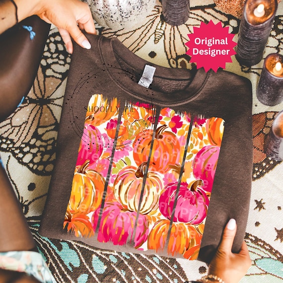 Pumpkin Shirt PNG – Fall Brushstroke Sublimation Design, Preppy Coquette Fall Vibes PNG, Boho Pumpkin PNG for T-Shirts