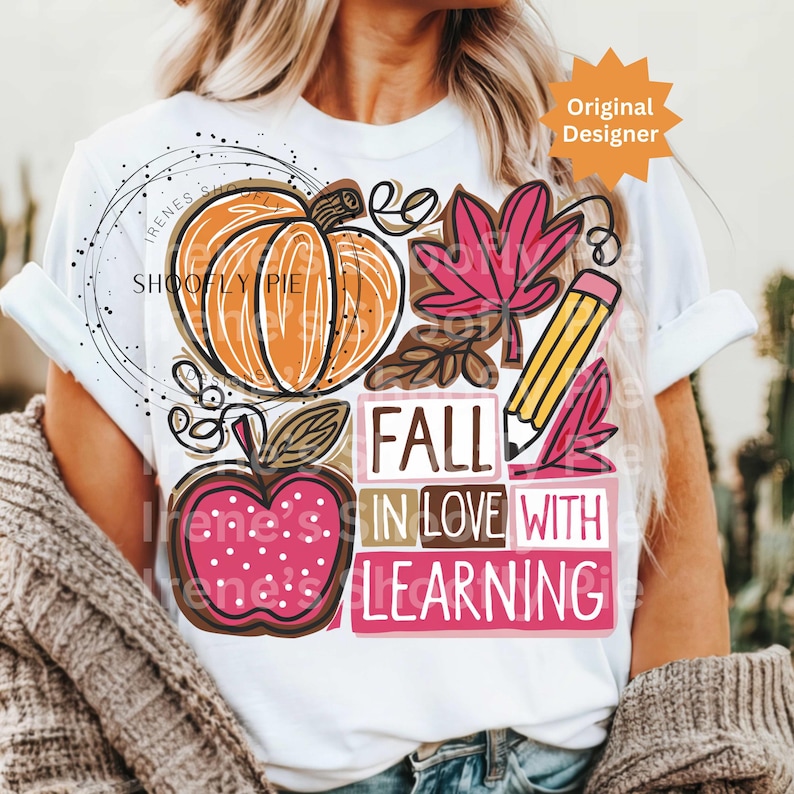 Retro Teacher Fall Png, Fall in Love With Learning Png, Fall T-shirt ...