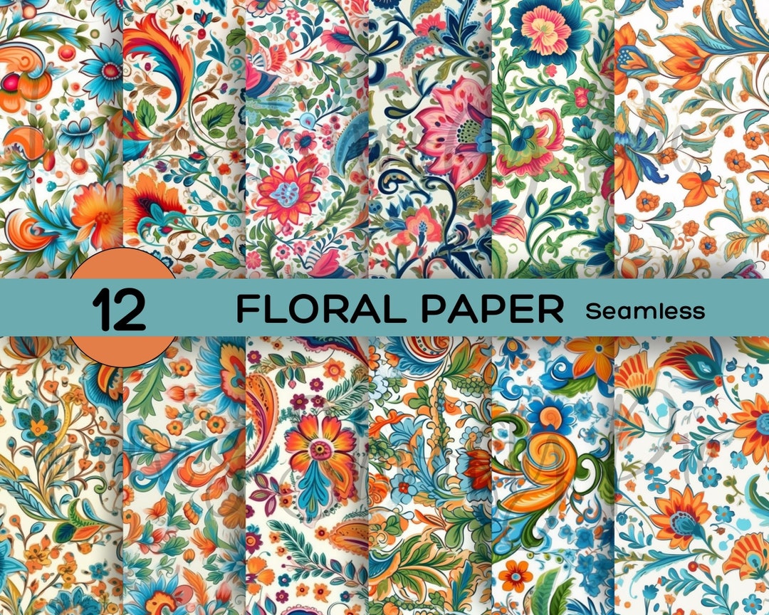 Floral Digital Paper Paisley Seamless Patterns Floral Sublimation Multi ...