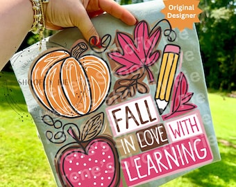 Retro Lehrer Herbst Png, verlieben in das Lernen png, Herbst T-Shirt Design, Lehrer Kürbis Png, Lehrer Apple Png, Herbst Lehrer Geschenk