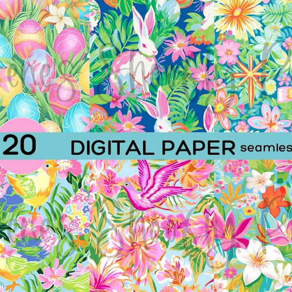 Preppy Easter Digital Paper - Easter Seamless Patterns - Spring Sublimation - Multi-Medium - 12x12 - Commercial Use