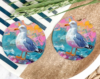 Seagull Coaster Set Of 2 - Seagull Car Coaster - Tropical Car Accessories - Ceramic Car Coasters - Mom Gift - Graduation Gift