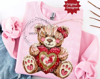 Hand Painted Valentine's Day Teddy Bear Png, Preppy Brushstroke Valentine's Png, Girl Bear Png, Coquette Valentines, XOXO PNG