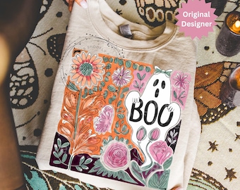 Pastell Halloween Shirt PNG, Adrettes gruseliges Saison Design, niedlicher Geist Sublimation PNG, Boho Halloween Digital Download für T-Shirts