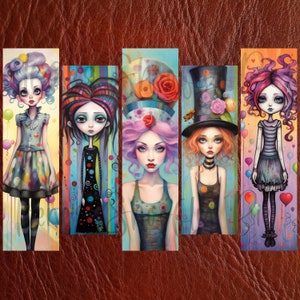 Whimsical Girl Printable Bookmark Set - Quirky Goth Girls Bookmark Sets - Cute Girl Bookmarks - Digital Downloads - PNG Bookmark Sublimation