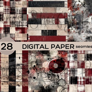 Papier numérique grunge - motifs sans couture vieillis - fond shabby chic - textures vieillies - 12 x 12 - noir et bordeaux