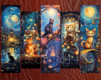Ensemble de signets imprimables chat - ensembles de signets fantaisie - signets chaton - téléchargements numériques - sublimation de signet PNG