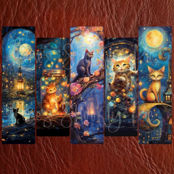 Cat Printable Bookmark Set - Fantasy Bookmark Sets - Kitten Bookmarks - Digital Downloads - PNG Bookmark Sublimation