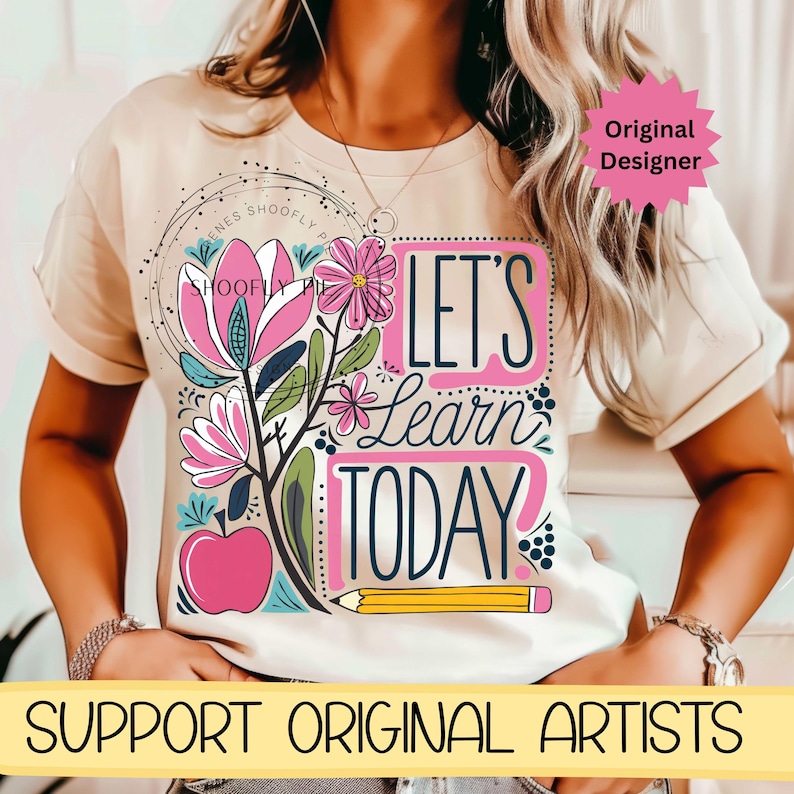Boho Floral Teacher PNG, Sublimation Design, Back To School Png, School Png, Let's Learn Today Png. Retro Teacher Tshirt Design Png image 3