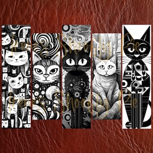 Quirky Cat Bookmark Set - Printable Cat Bookmark Sets - Geometric Cat Bookmarks - Digital Downloads - PNG Bookmark Sublimation