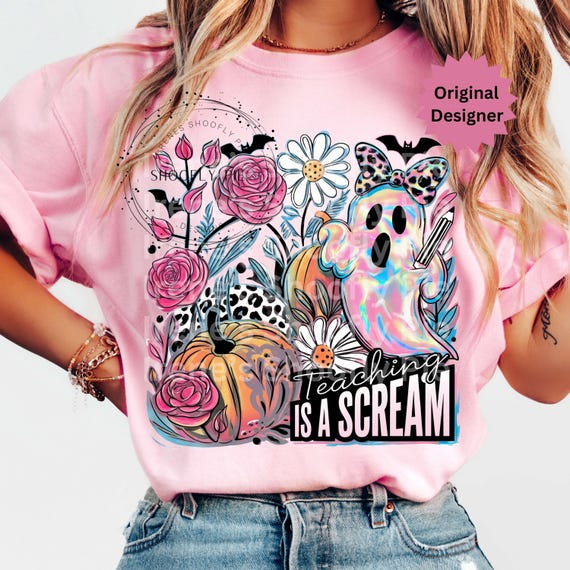 Teaching Is A Scream Png, Spooky Teacher Png, Teacher Halloween PNG, Preppy Spooky Season Design, Cute Ghost Sublimation PNG, Boho Halloween