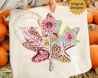 Boho automne feuille Png, Floral feuille PNG, Coquette automne preppy Png, Coquette automne Png, confortable saison Png, Girly automne Png, Feuille automne rétro Png