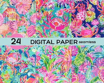 Preppy Ocean Digital Paper - Ocean Seamless Patterns - Sublimation - Multi-Medium - 12x12 - Commercial Use