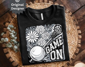 Floral Lacrosse Png, Retro Game ON Design, PNG, Lacrosse Sublimation, Lacrosse Mom Png, Sports Download