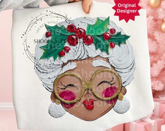 Hand Painted Black Mrs. Claus Png, Preppy Brushstroke Christmas Png, Vintage Merry Christmas Xmas Sublimation, Santa Png, Coquette Christmas