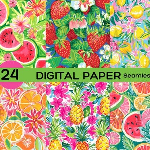 Preppy Summer Fruit Digital Paper - Fruit Seamless Patterns - Sublimation - Multi-Medium - 12x12 - Commercial Use - Preppy Seamless Patterns