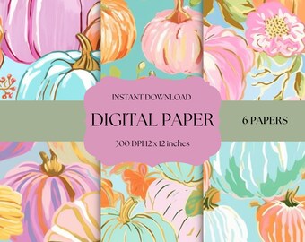Preppy Pumpkin Digital Paper Seamless Pattern 12x12 Commercial Use ...