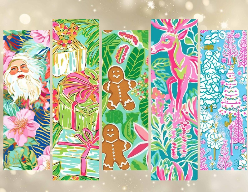 Preppy Christmas Printable Bookmark Set Christmas Bookmarks Digital