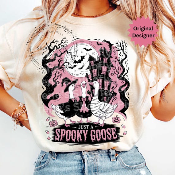 Spooky Goose Halloween Png, Just a Spooky Goose Png, Funny Halloween Goose Shirt Design, Witchy Vibes Png, Goose Ghost Png, Pink Halloween