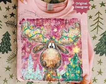 Christmas Moose Png, Preppy Brushstroke Christmas Png, Coquette Christmas Png, Retro Christmas Shirt Design, Girly Christmas Png