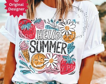 Hello Summer Png, Boho Foral PNG, Summer Sublimation Designs, Retro Summer Png, Instant DIGITAL, Beach Tshirt Png, Summer Fruit Png