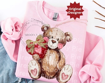 Hand Painted Valentine's Day Boy Teddy Bear Png, Preppy Brushstroke Valentine's Png, Boy Bear Png, Coquette Valentines, XOXO PNG