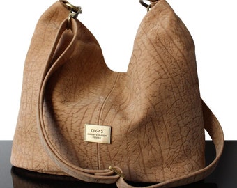 Shoulder leather bag handmade vintage beige leather tote bag Gift for her Creation unique made in France
