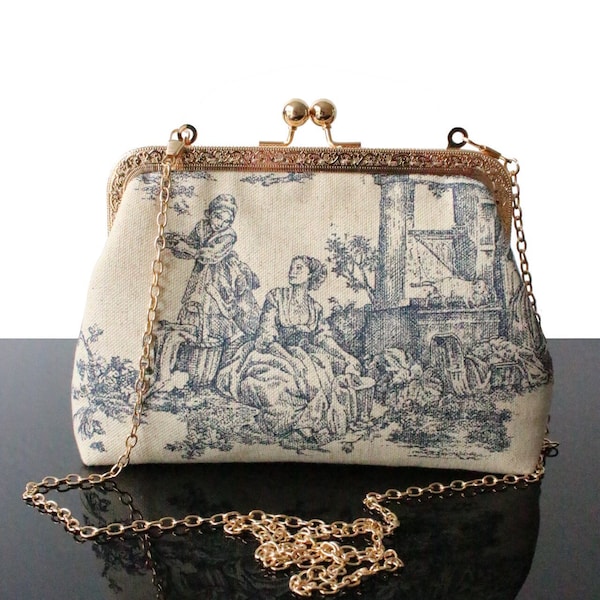 Sac Fourre-tout Fait Main En Toile De Jouy Jaune Et Rouge - Tote Bag Artisanal De Normandie