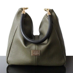 LederTasche Grün Oliv Farbe Top Henkel Handtasche Echtleder Schultertasche Trendy Farbe Unikat Handtasche für Frauen Luxus Leder