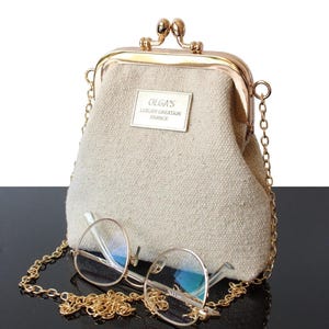 Pochette Champagne avec fermoir doré sac Mariage et cérémonie ivoire en toile Petit sac à main mariage rétro Cadeaux de demoiselle d'honneur