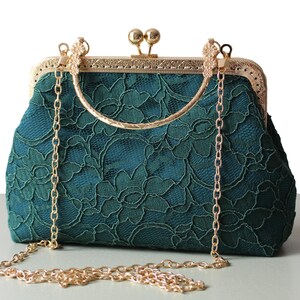 Grüne Clutch Dunkelgrüne Abendtasche mit Henkel oben Hochzeits-Crossbody-Tasche oder Damen Vintage Handtasche dunkelgrün und gold Hochzeits-Clutch