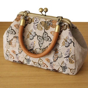 Handmade Doctor bag in Tapestry Butterfly Large Kisslock bag with leather handle made in France Vintage Tapestry Unique gift bag