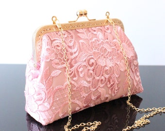 Sac rose poudre pochette mariage en satin brode sac vintage minaudiere mariage pochette brode Etsy France