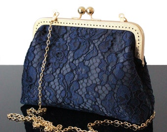 Navy blue Wedding clutch bag Mother of the Bride gift purse Navy blue bag Evening bag Navy blue and Gold gift for her