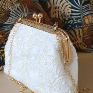 White wedding clutch bag White sequin bridal bag floral lace purse Gift for Mom