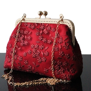 Pochette mariage Bordeaux et doré Dentelle raffine sac de Soirée soie satin Cadeau pour elle sac à main femme Cérémonie et Mariage