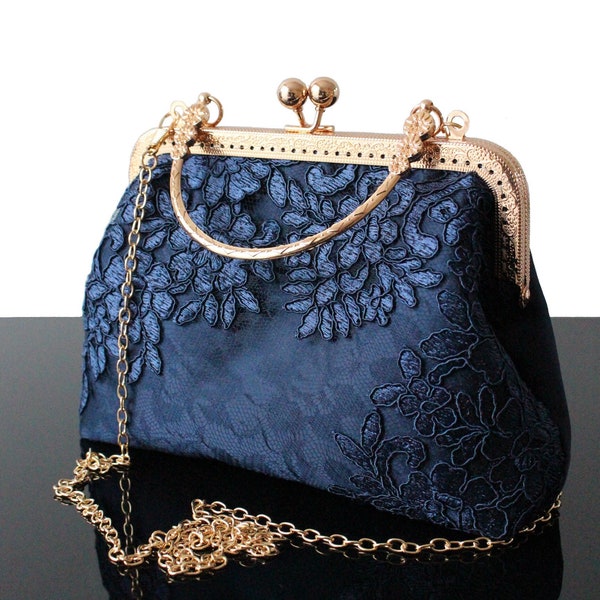 Sac dentelle Bleu marine Mariage et soirée sac à main Cérémonie raffine et unique