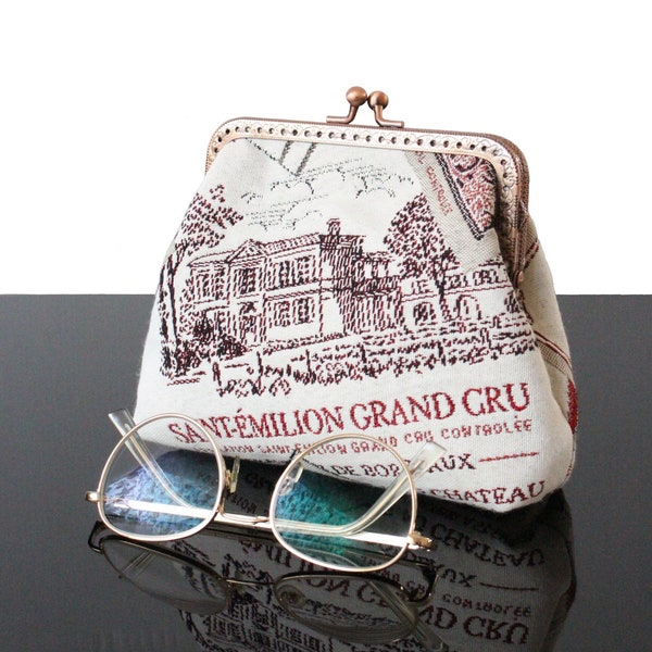 Pochette sac en Tapisserie avec fermoir rétro sac style vintage Trousse de maquiilage fait main Cadeau pour elle