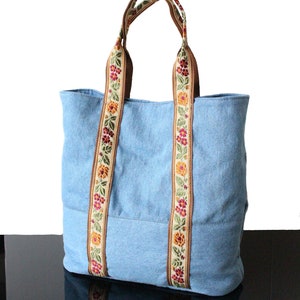 Designer Denim bag Large tote denim handbag creation unique handmade