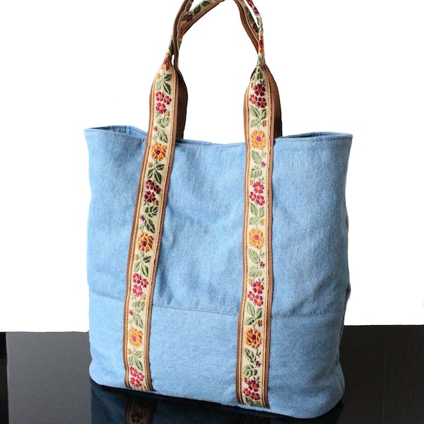 Designer Denim bag Large tote denim handbag creation unique handmade